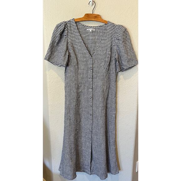 Reformation Newbury Check Puff Sleeve Midi Dress Size 12 - Picture 8 of 8
